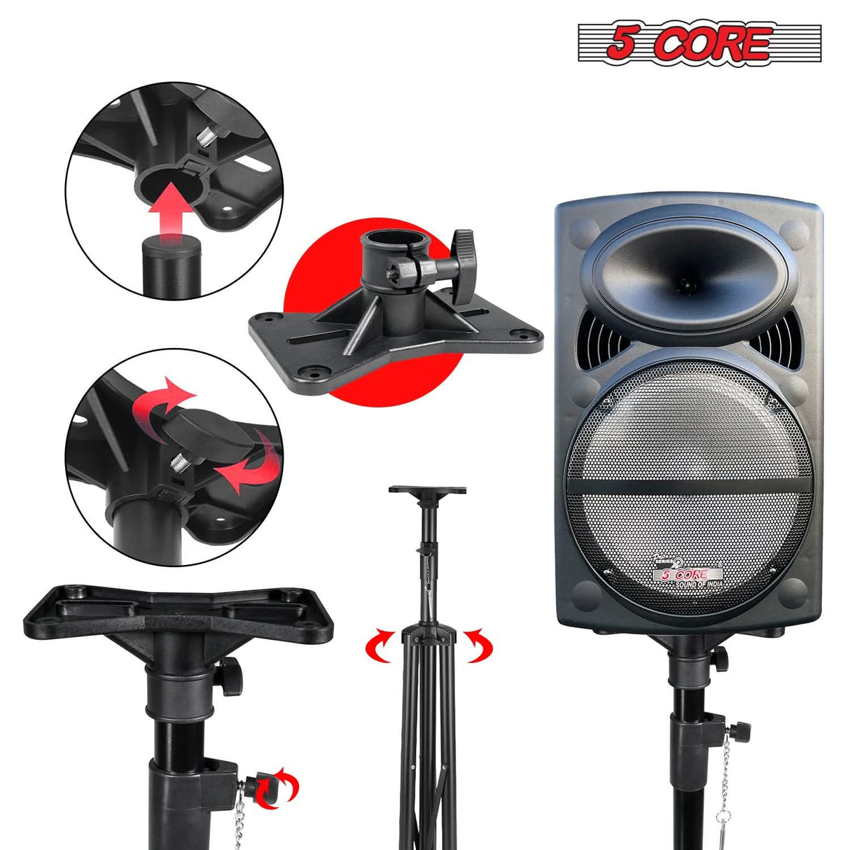 5 Core Speaker Stand Pair Adjustable Heavy Duty PA DJ Tripod Studio Monitor Stands w 35mm Insert