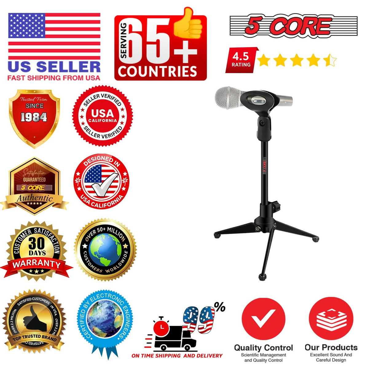 5 Core height adjustable mic stand desktop studio use view