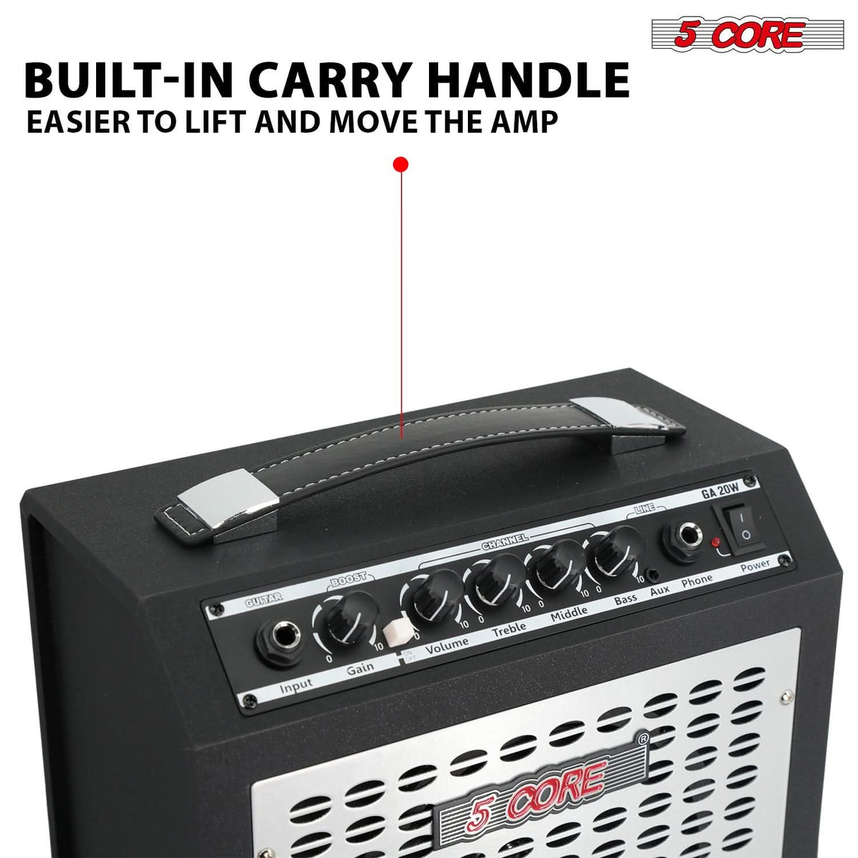 5 Core Guitar Amp 20W Electric Portable Mini Amplifier w Built in 6.5" Speaker Aux Headphone Jack