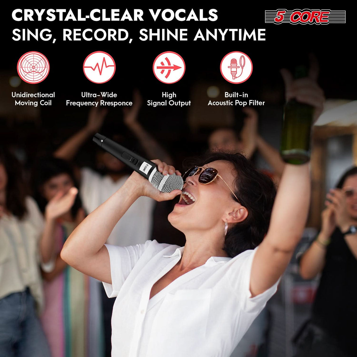5 Core cardioid mic designed to reduce background noise and feedback