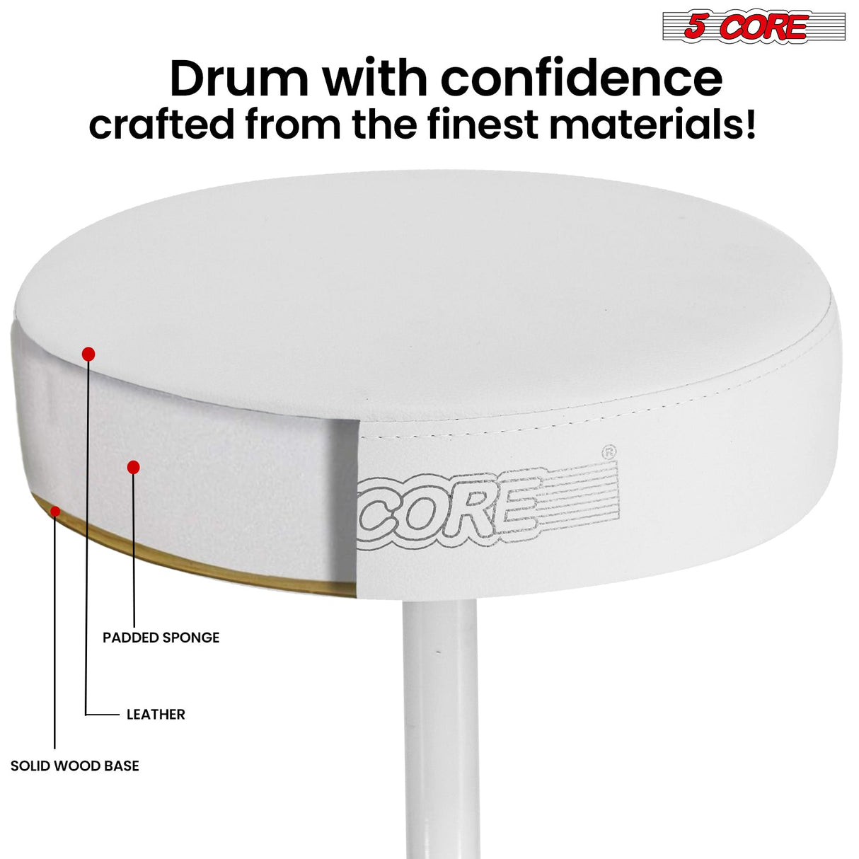 5 Core Drum Throne 3" Thick Padded Memory Foam Comfortable Drummer Stool 330Lb Capacity Adjustable
