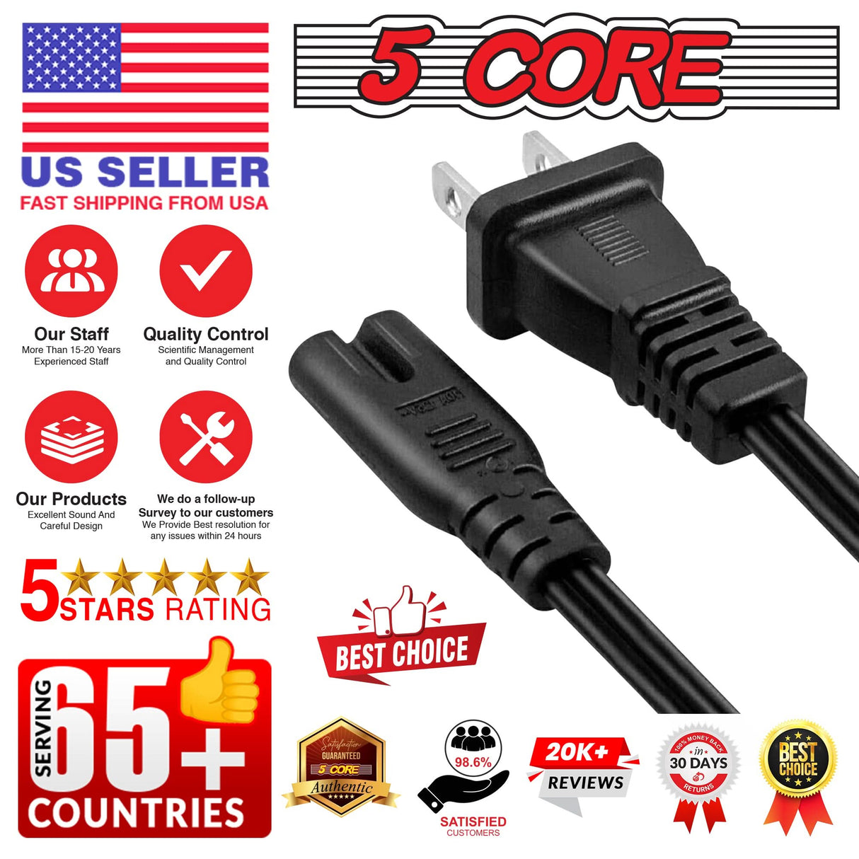 5Core 2 Prong AC Power Cord everyday appliance use view