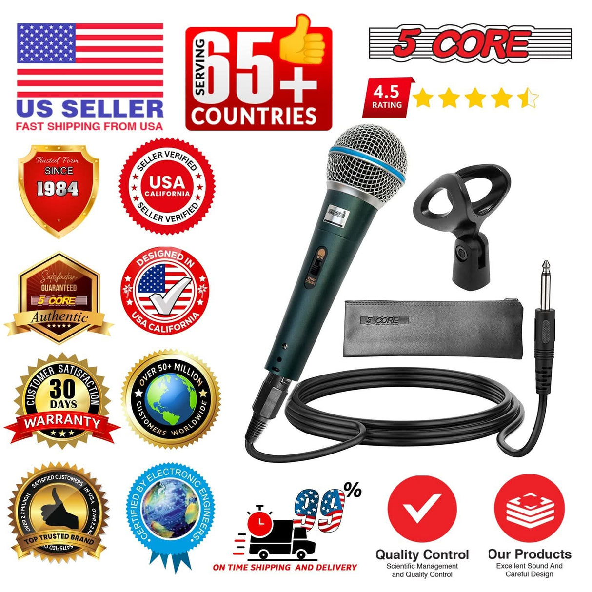 5 Core Microphone 2Pc Dynamic Karaoke XLR Mic Cardioid Unidirectional Handheld Wired Microfono