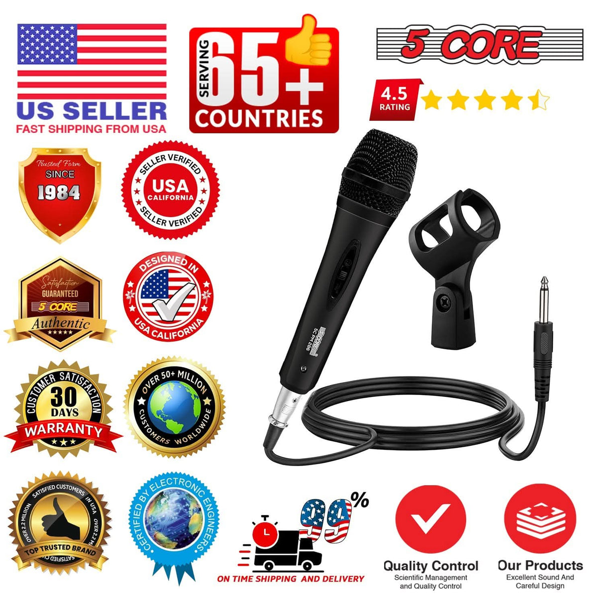 5Core XLR Microphone Dynamic Mic Karaoke Singing Studio Mics Handheld Microfono