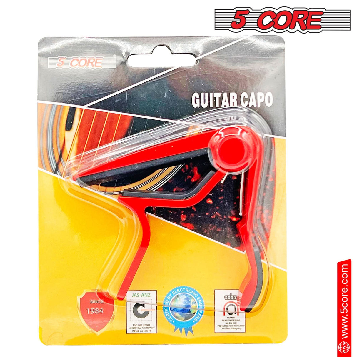 Classic Guitar Capo: 5 Core clip capo for 6-string guitars, banjos, mandolins, and ukuleles.