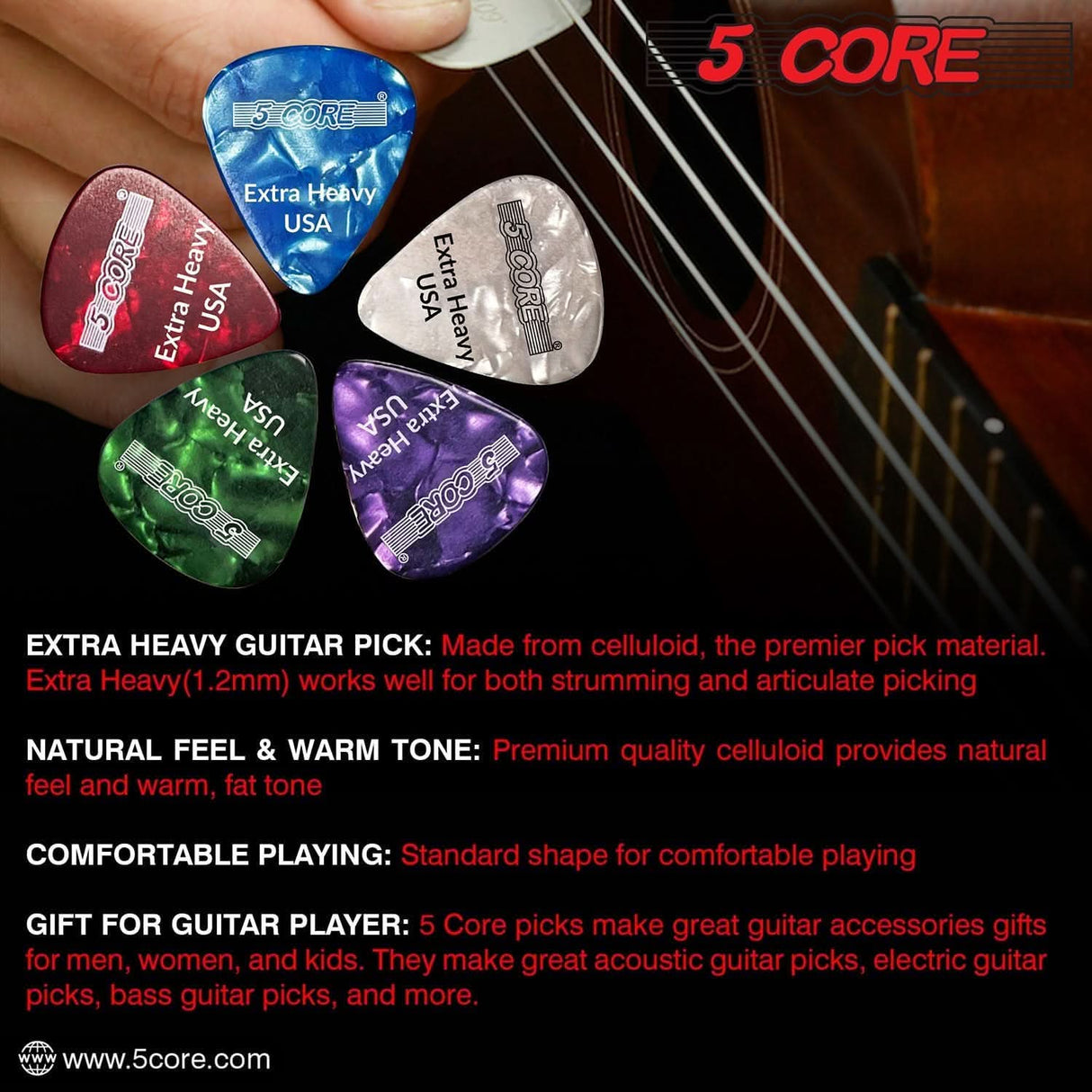 1.2mm green picks by 5Core with strong durable celluloid