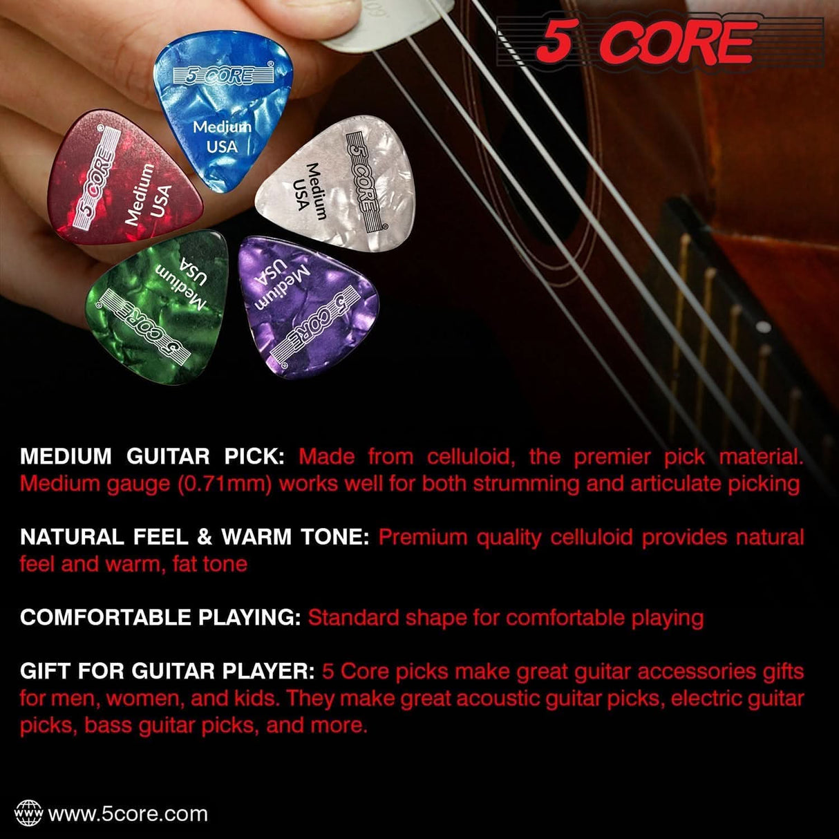 0.71mm purple guitar picks by 5Core medium gauge for versatile sound