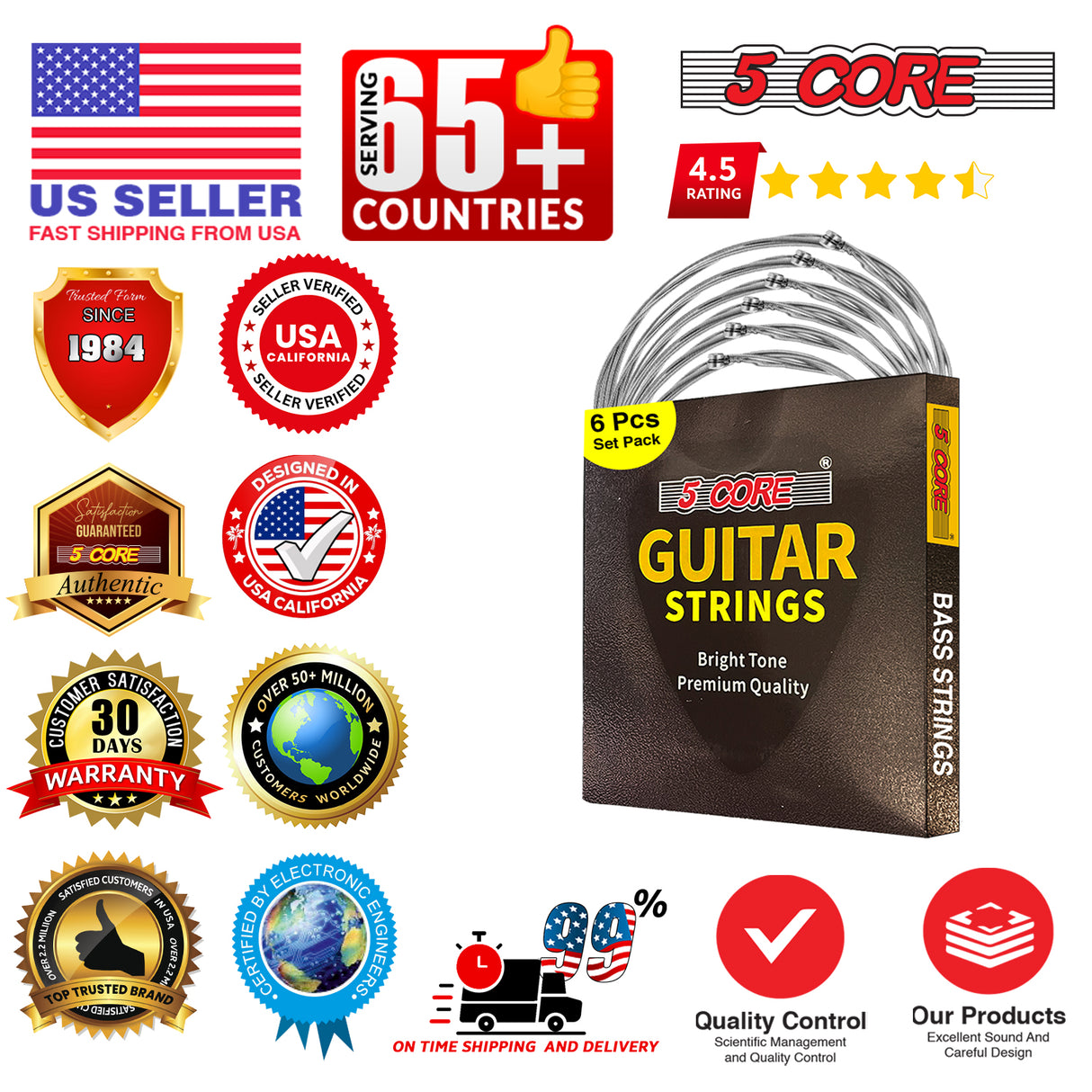 5 Core Bass Guitar Strings Brass Phosphor Bronze Extra Light Gauge Bright Tone 5 String Set
