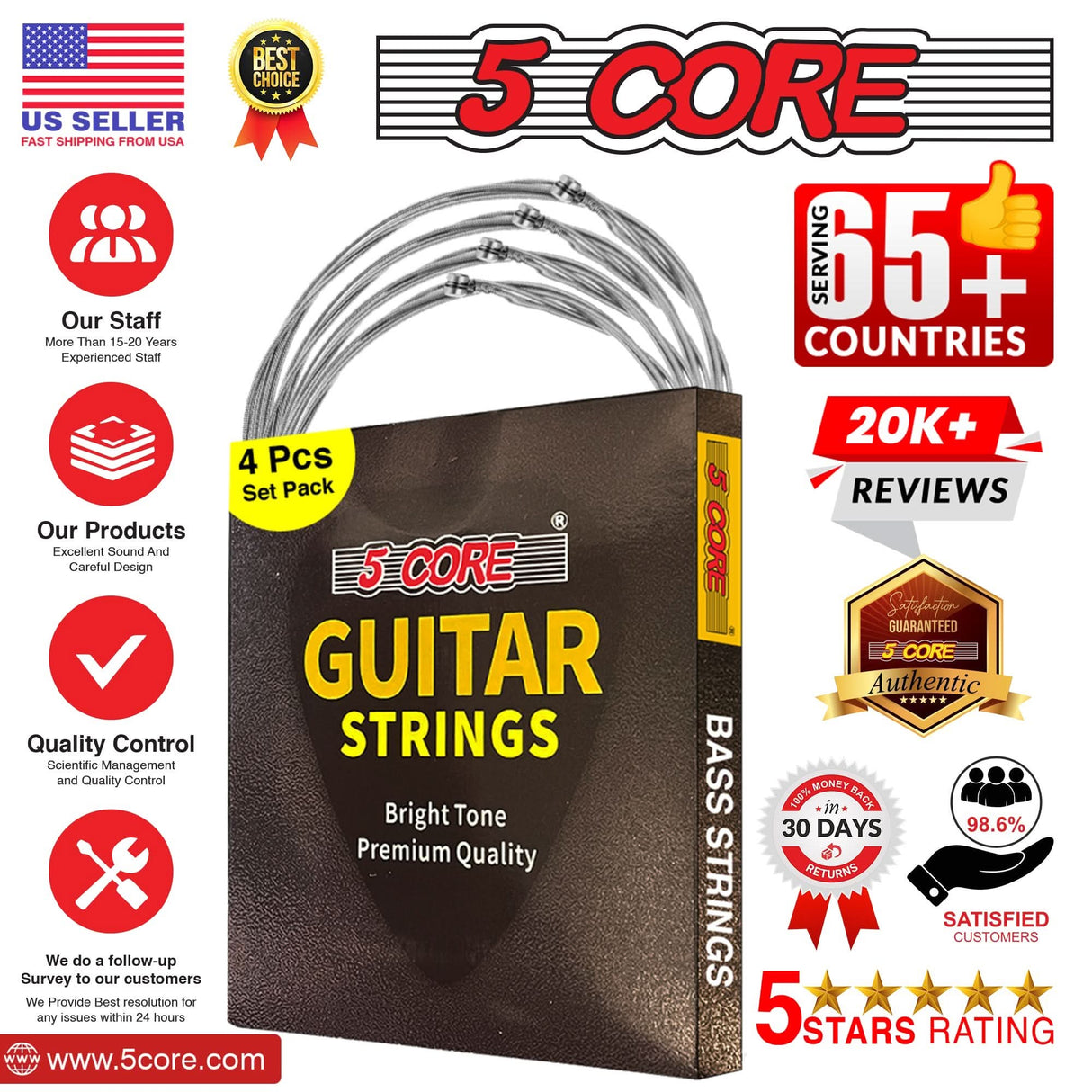 Precision wound bass strings set for electric bass guitars