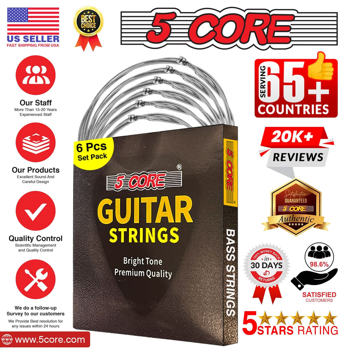 5Core bass strings for professional musicians and beginners