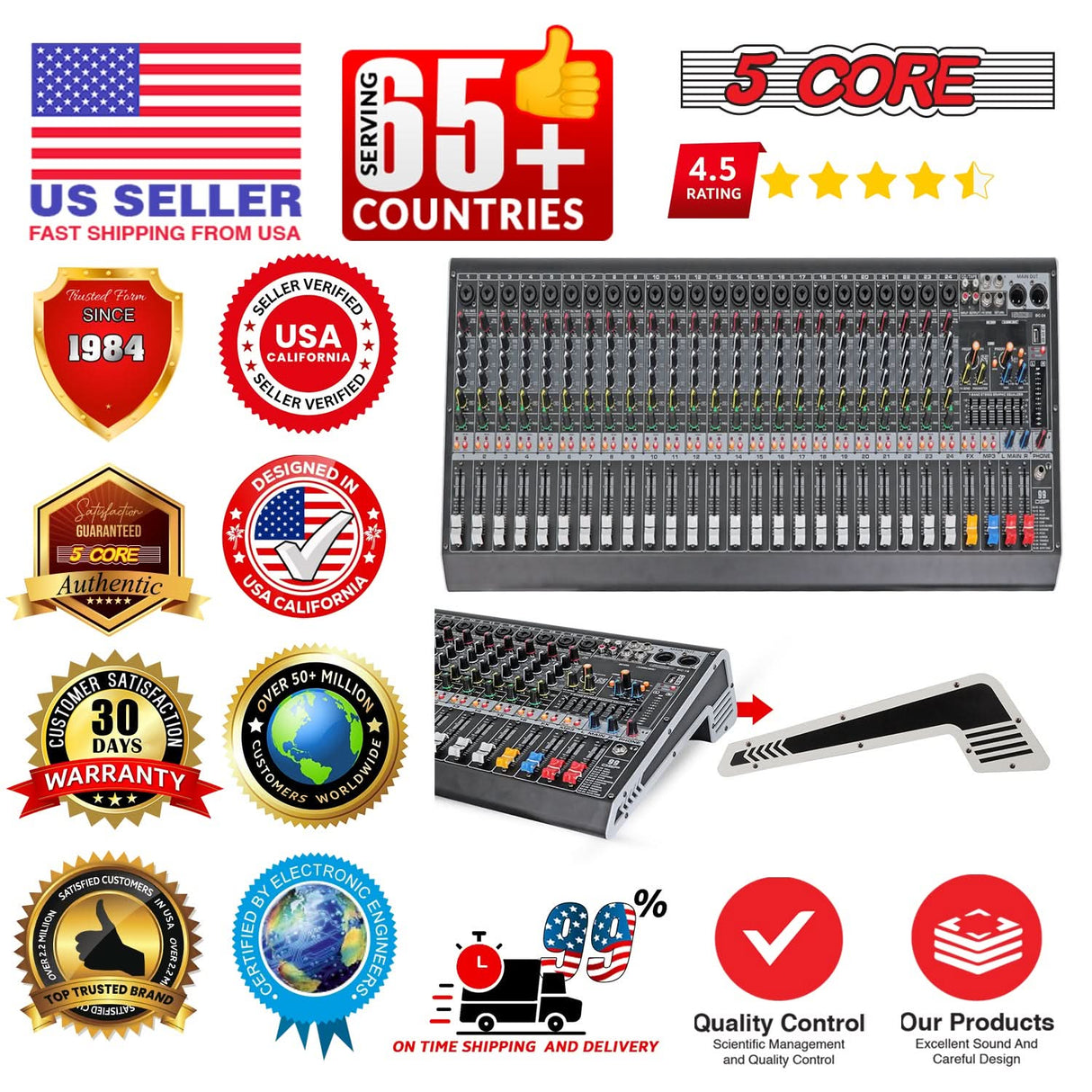 5Core Audio Mixer 24 Channel DJ Mixing Board Bluetooth USB Analog Professional Mezclador De Audio