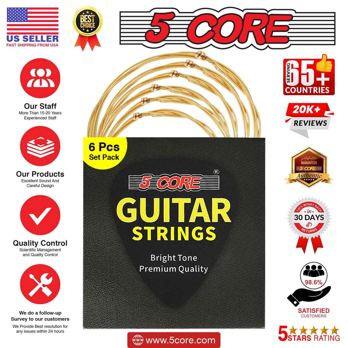 High quality 6 string guitar string set with bright sound