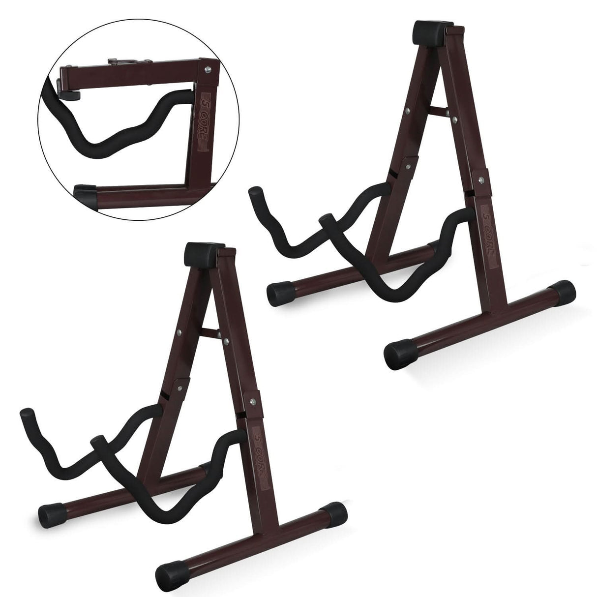 5Core brown guitar stand with padded A-frame design for bass guitars