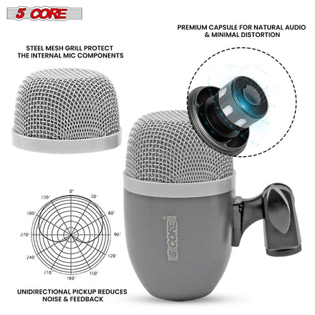 Dynamic drum mic by 5Core perfect for tom, snare, and percussion instruments