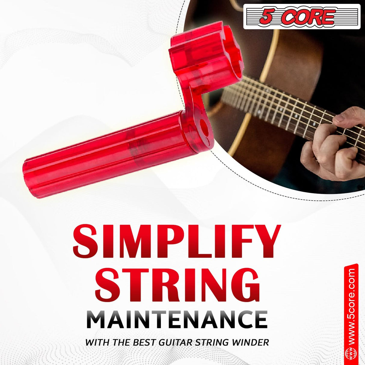 5Core Guitar String Winder Professional Guitars Tools Peg Winder with Bridge Pin Remover