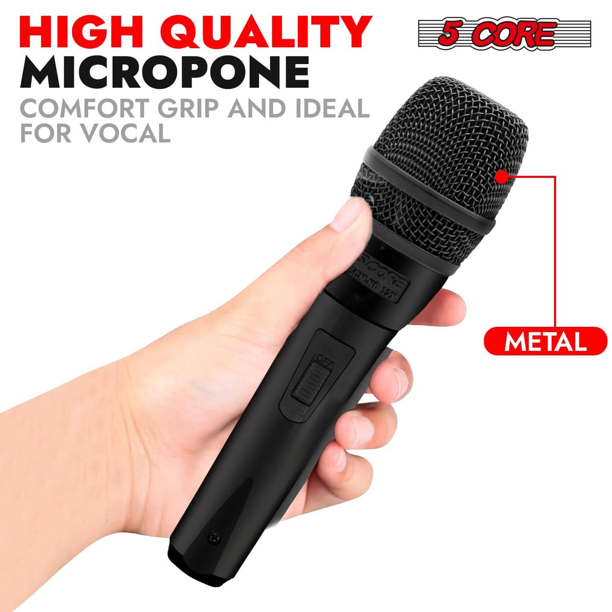 Handheld XLR mic by 5Core ideal for vocals, speeches, and podcasts