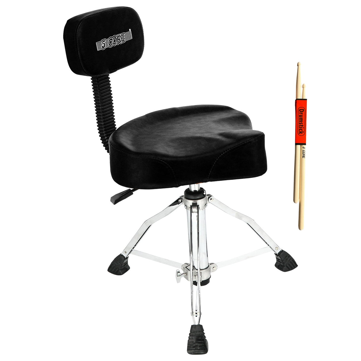 5Core Drum Throne 4" Cushion Padded Stool w Backrest Airlift Height Adjustable Chair w 441Lb Capcity