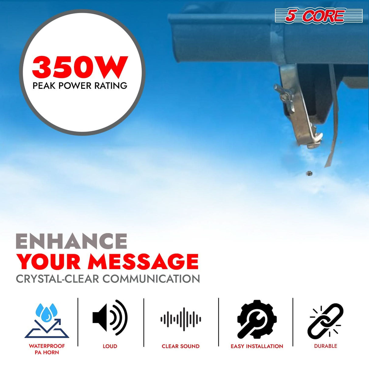 5 Core PA Speaker 12" 35W Bull Horn Loud Audio Indoor Outdoor Speakers System 8Ohm Reflex Megaphone