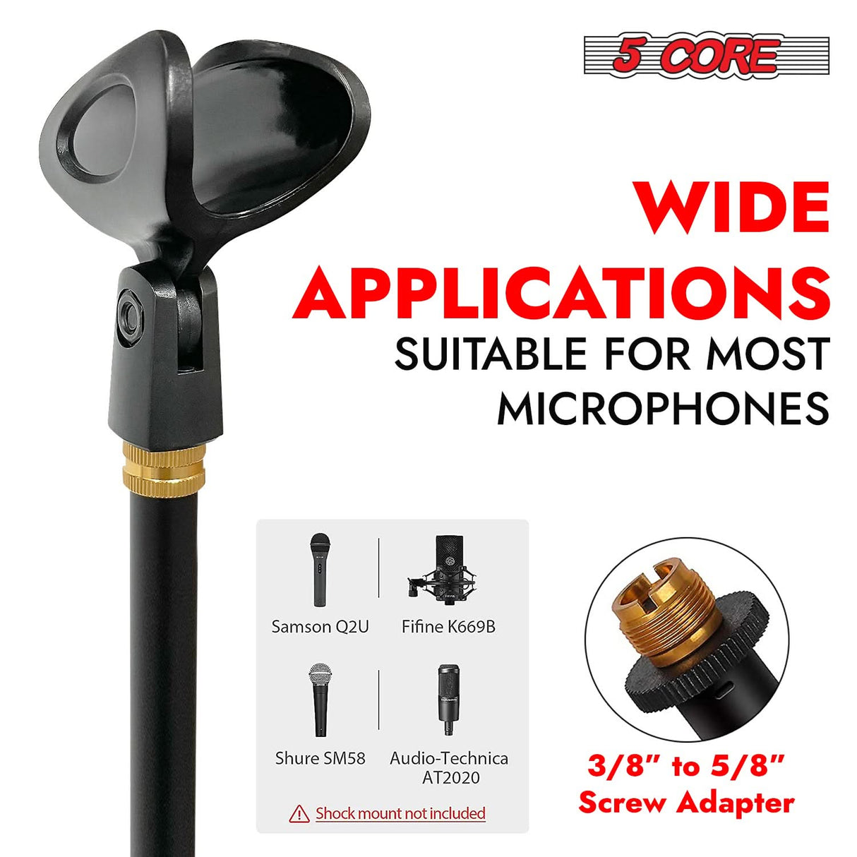 5 Core Mic Stand Pair Round Base Height Adjustable Universal Microphone Mount Stands