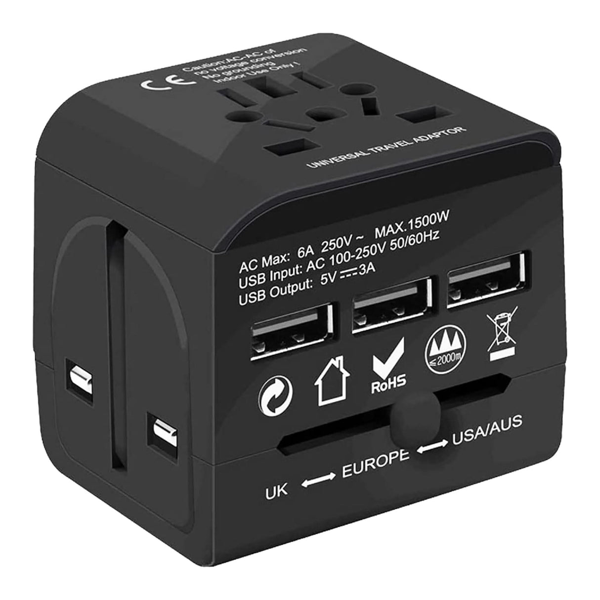 5 Core Universal Travel Adapter Worldwide w 3 USB Ports International Power Adopter for US EU UK AUS