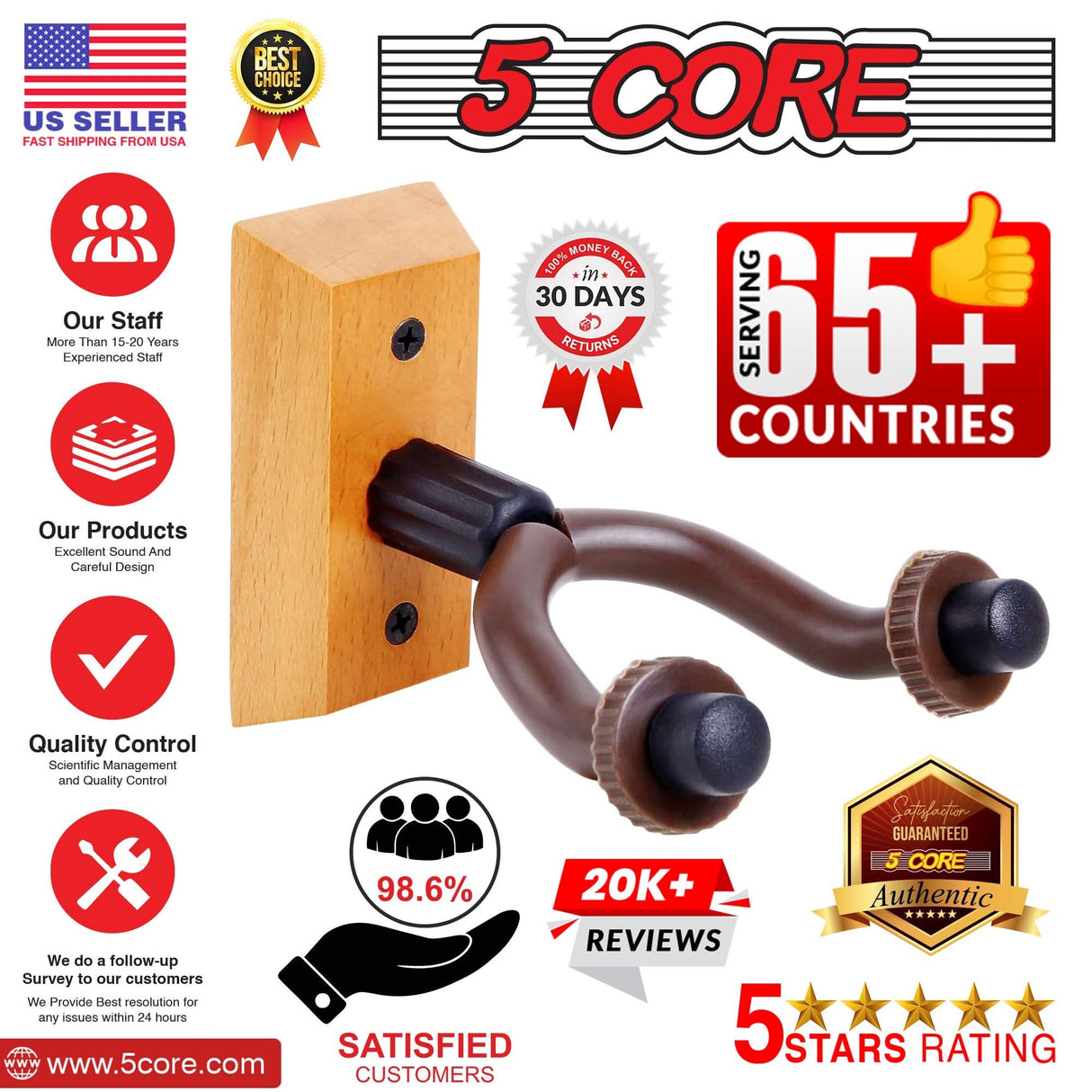 Secure 5Core guitar hook stand for acoustic and electric guitars