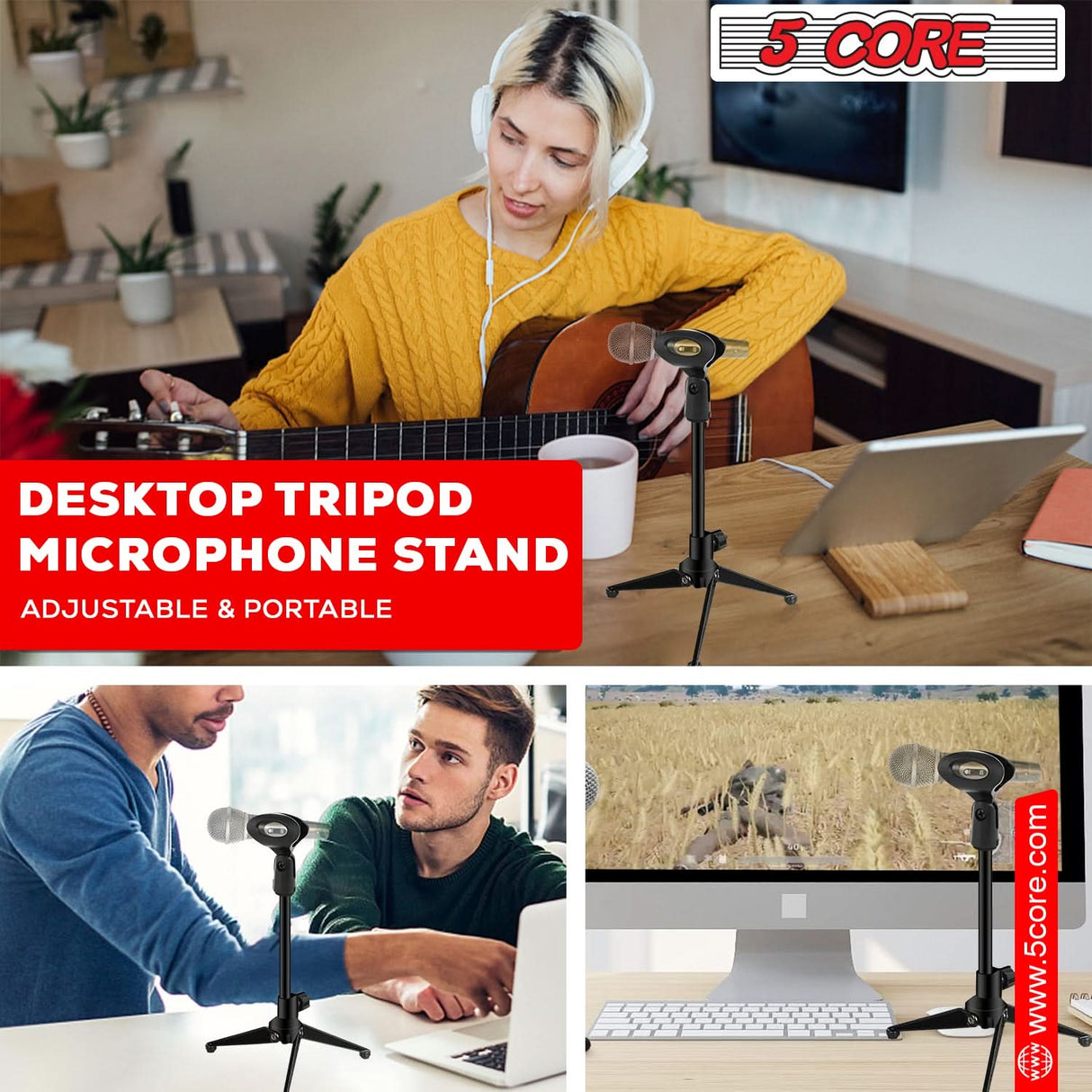 5 Core desk mic stand foldable tripod travel-friendly view