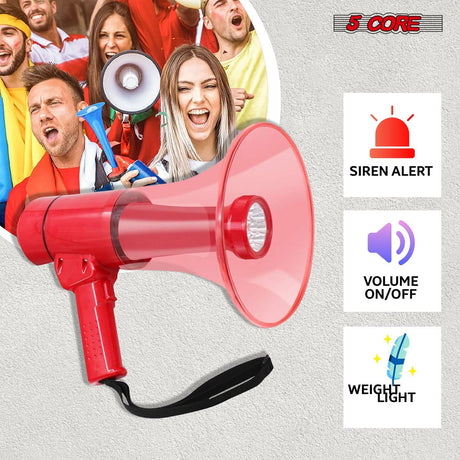 Waterproof bullhorn with 800 yards range, loud siren mode, and durable design for all-weather use.