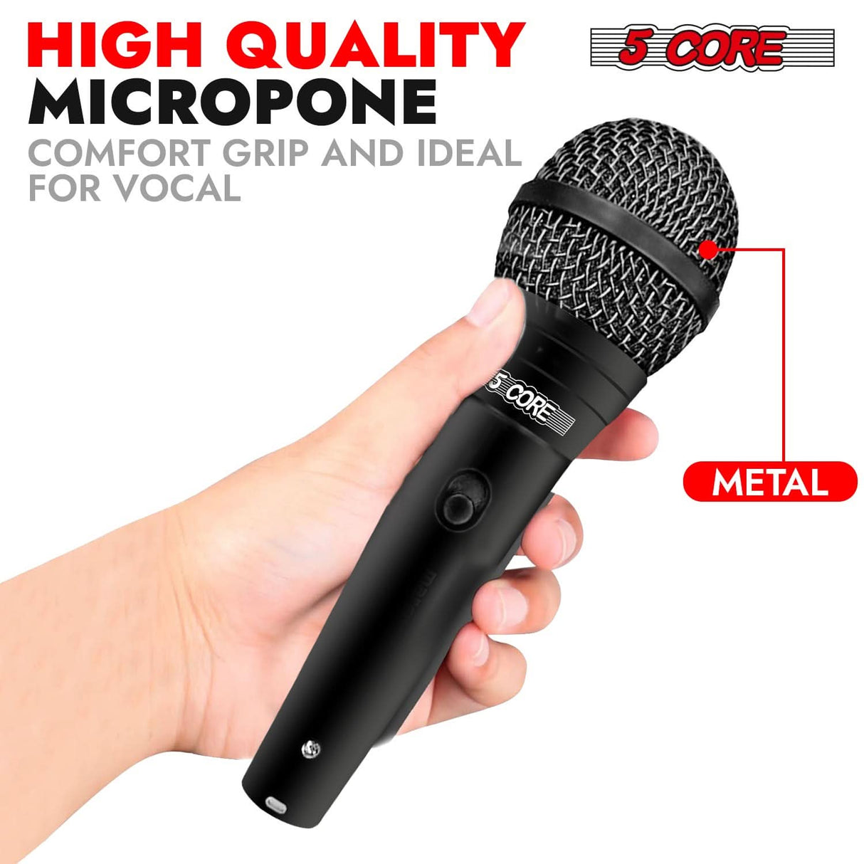 Dynamic handheld XLR microphone by 5Core for singing and podcasting