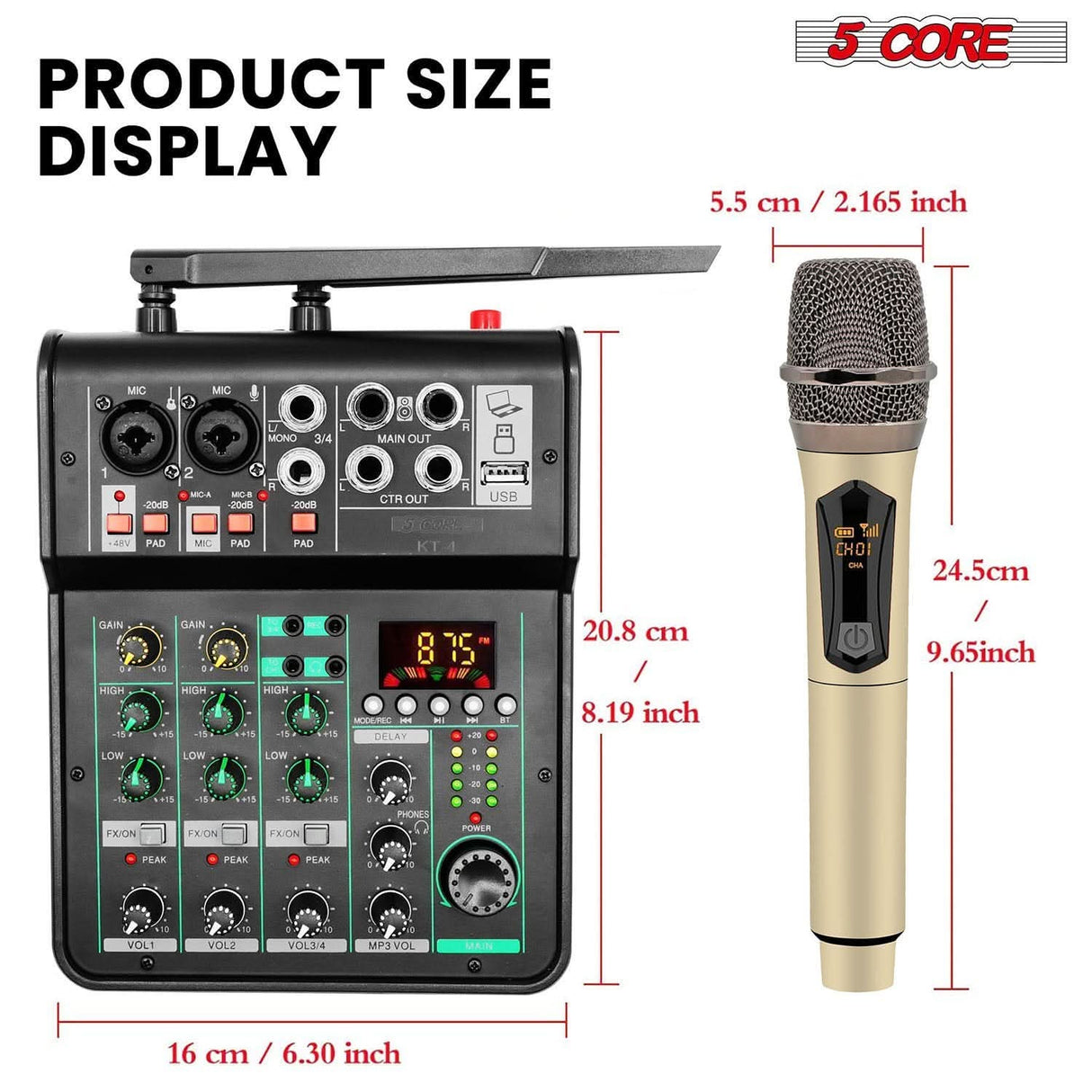5Core GOLD PA karaoke audio mixer sound board with USB Bluetooth stereo