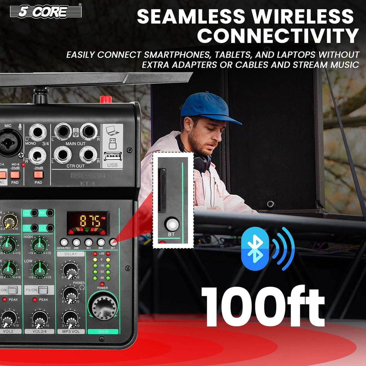 GOLD 5Core 4 channel audio mixer for DJ PA stereo Bluetooth and USB