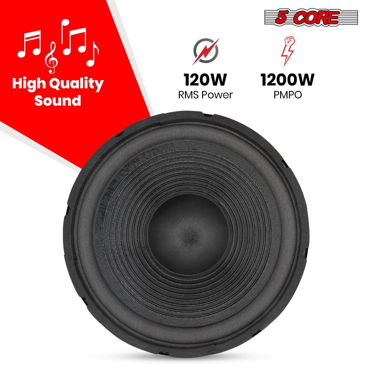 5 Core Car Audio Subwoofer 12 Inch 1200 Watt Rear Magnet View