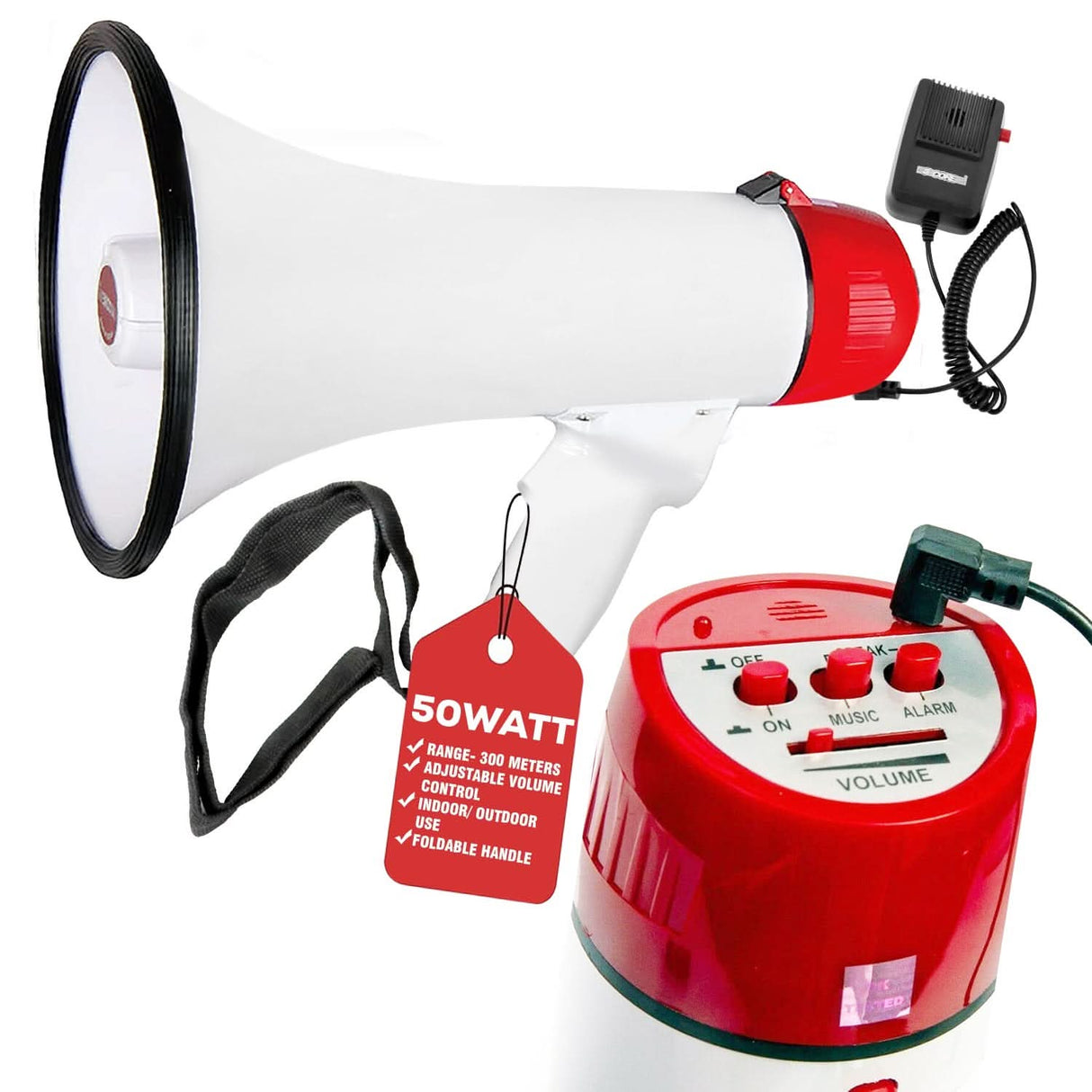 5 Core Megaphone 50W Bull Horn PA Speaker w 300M Range Loud Siren Voice Amplifier Portable