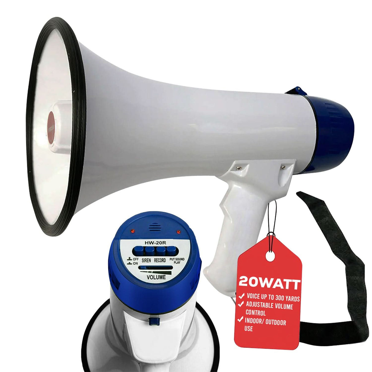 5 Core Megaphone 20W Bull Horn PA Speaker w 300 Yards Range Loud Siren Voice Amp Portable Megafono