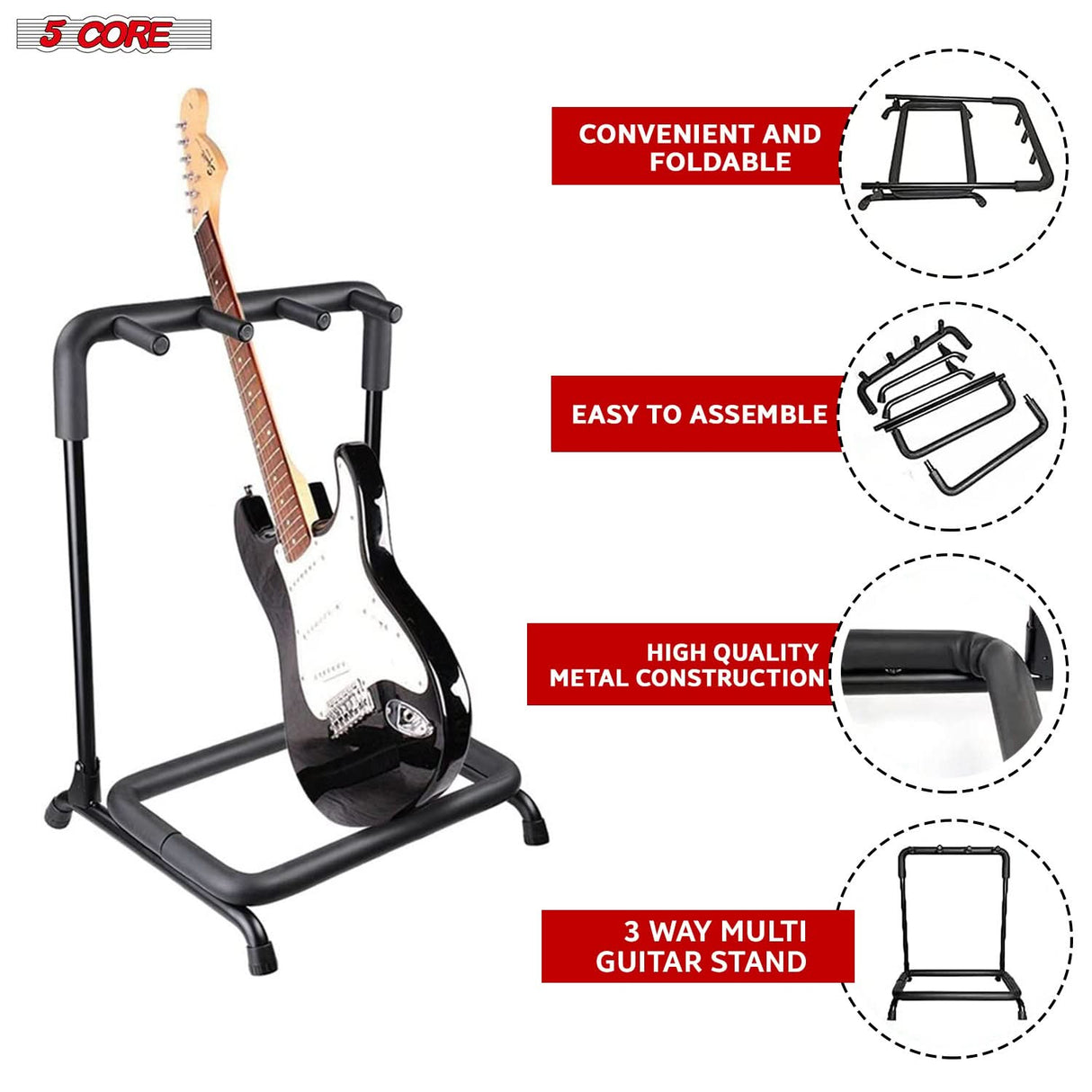 5 Core Multi Guitar Rack Stand Floor 3 Slot Adjustable Flying V Guitars Holder