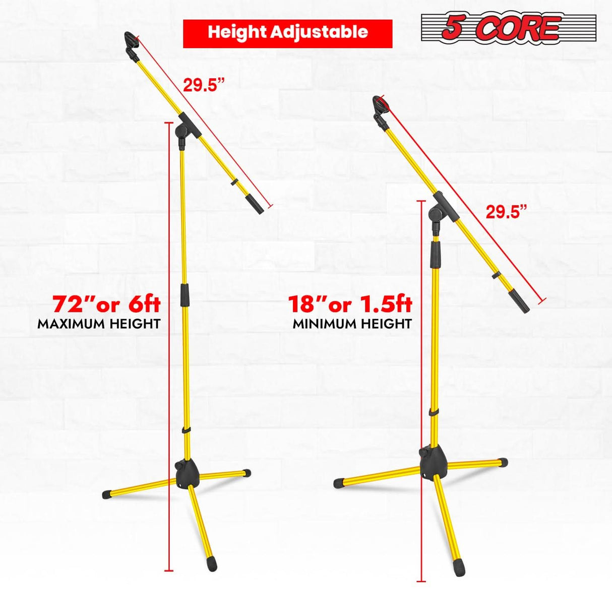 Adjustable 5Core mic stand with tripod legs for live performance setup