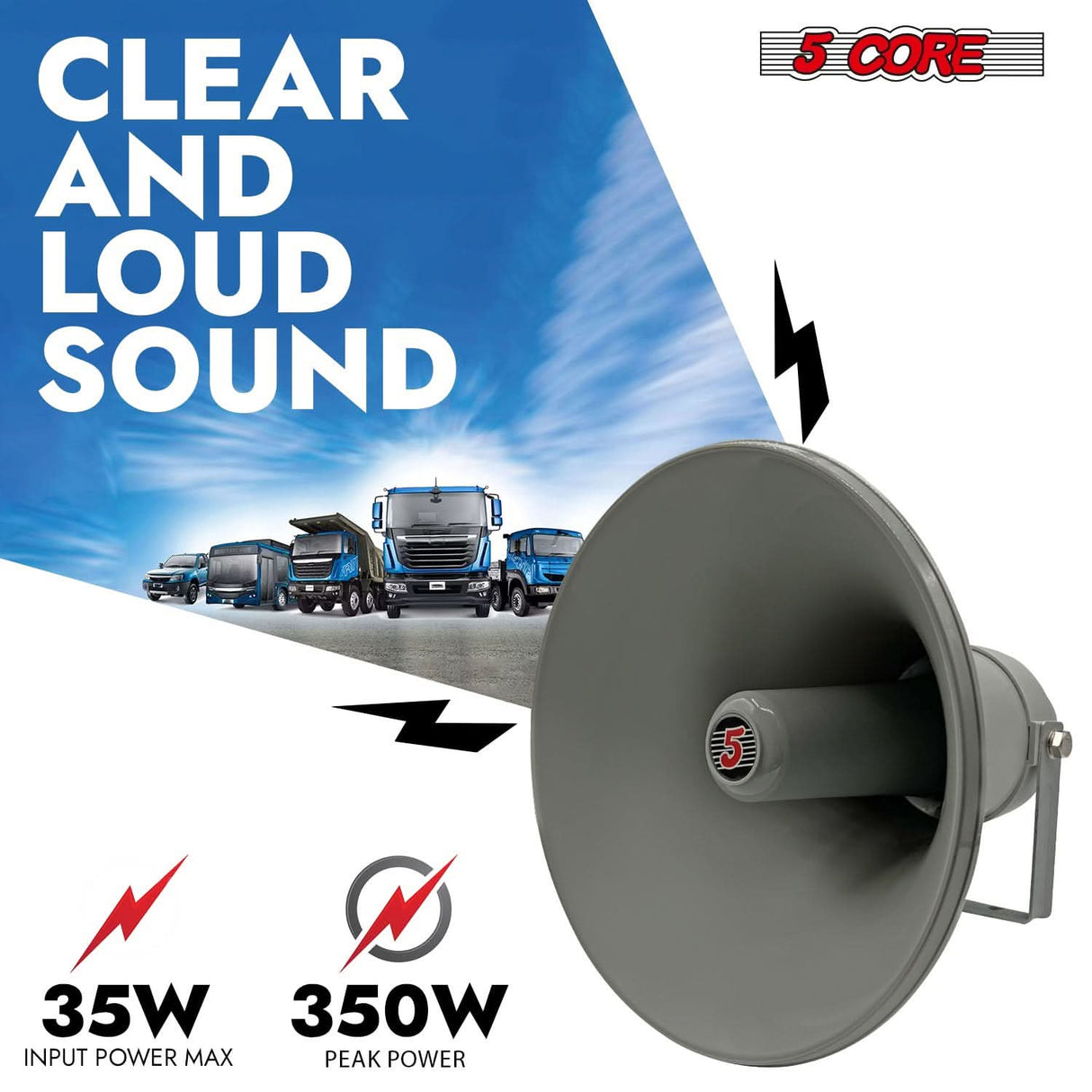 5 Core PA Speaker 12" 35W Bull Horn Loud Audio Indoor Outdoor Speakers System 8Ohm Reflex Megaphone