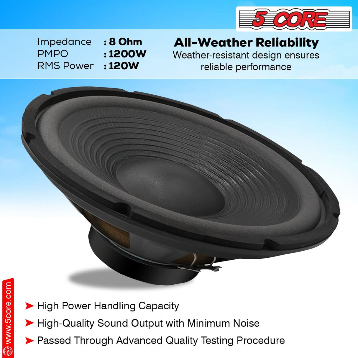 5Core 12" Subwoofer 1200W PA DJ Sub Woofer Audio Pair 8Ohm w Deep Bass Pro Audio Replacement Loud Speaker