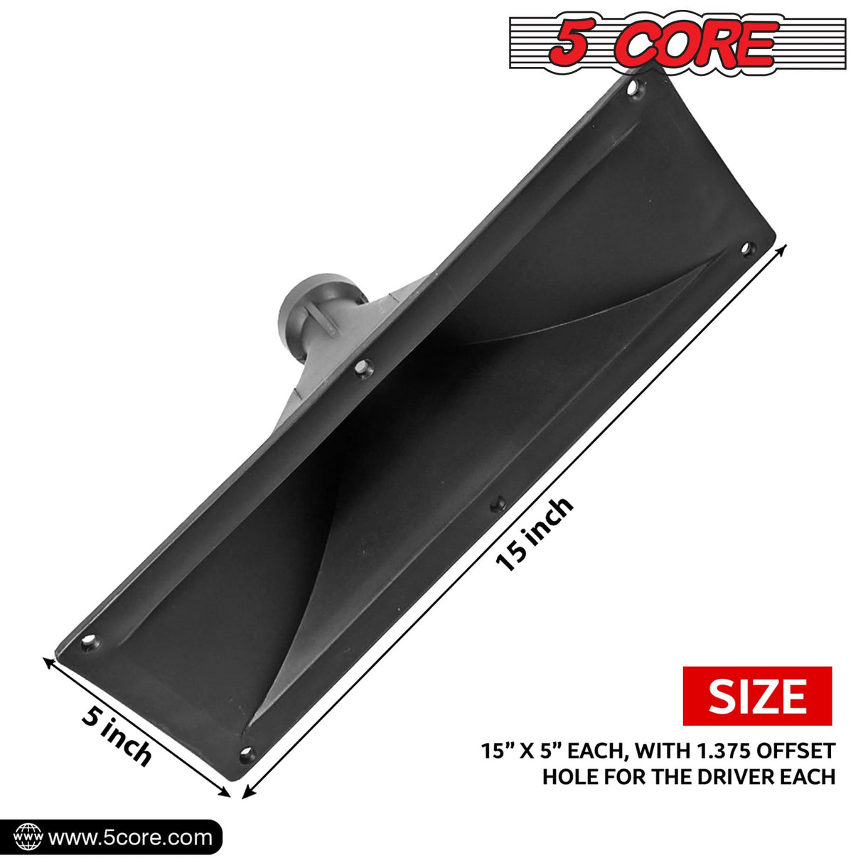 5 Core 15x5 Rectangle Plastic Screw-On Horn 4Pcs for Assorted Speaker Cabinets 34mm Throat