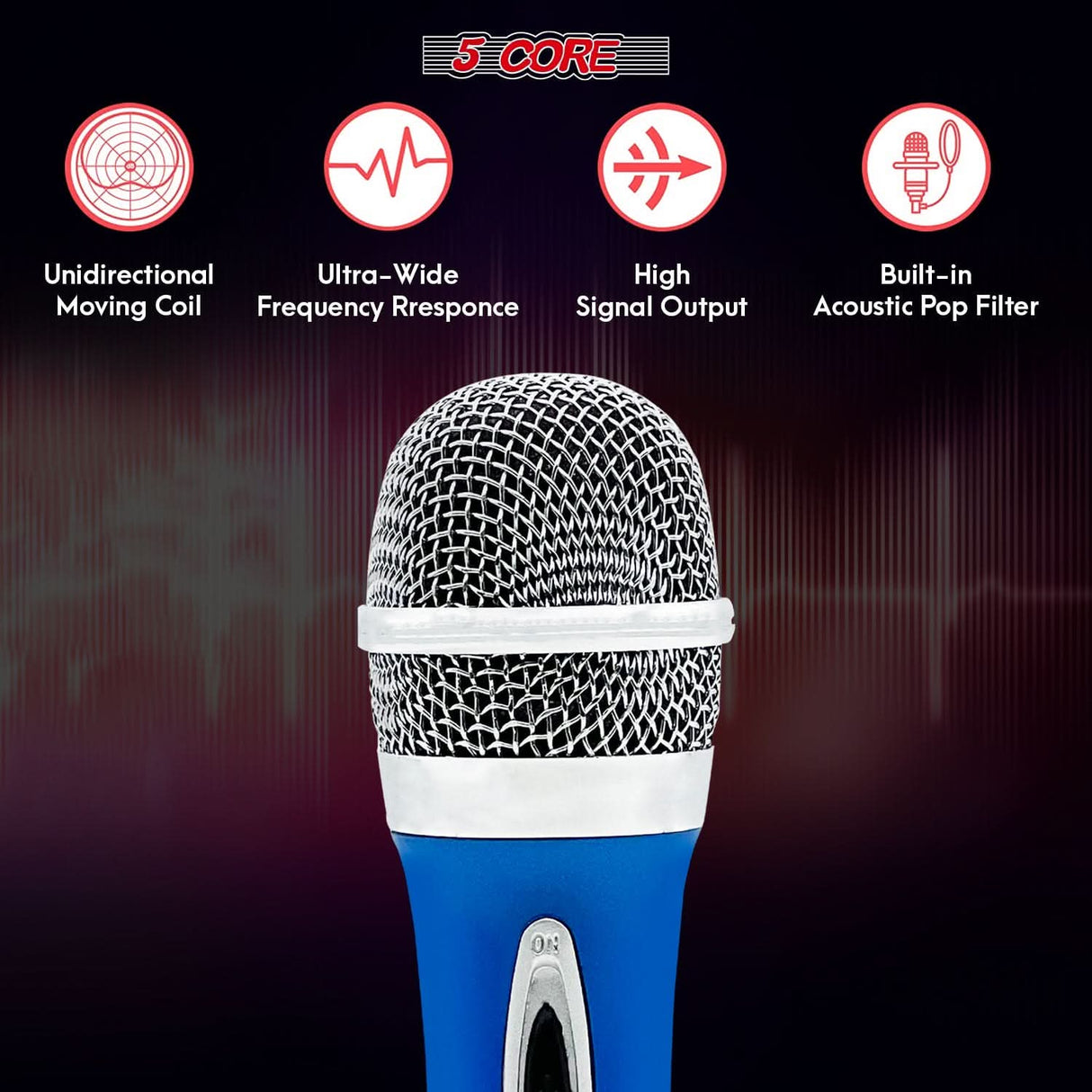 5 Core Singing Microphone: Handheld XLR dynamic mic for musicians and DJs.