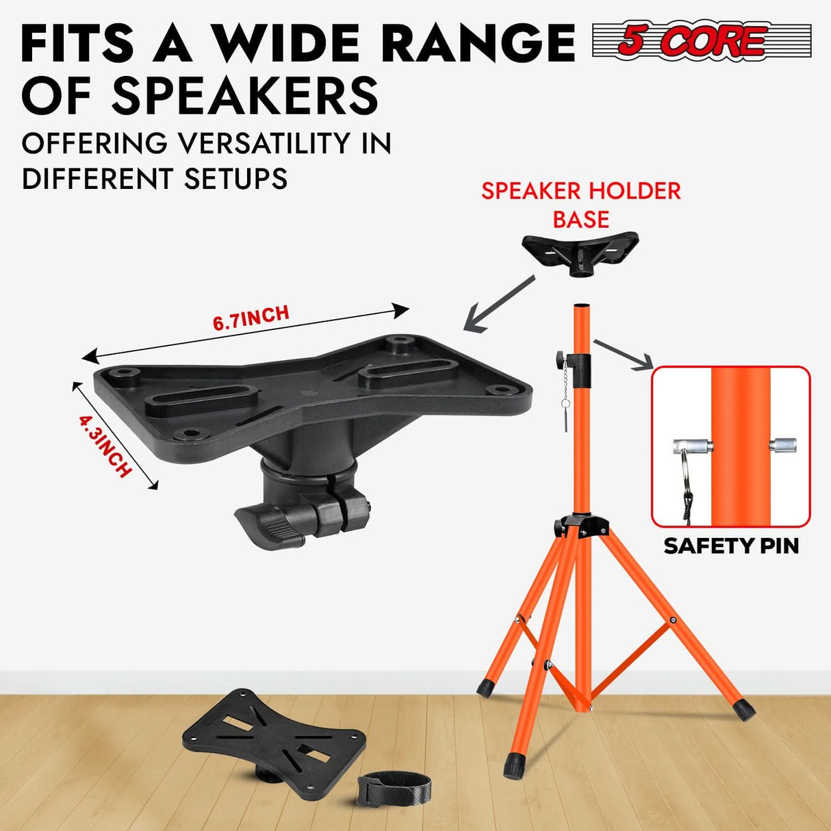 Compact orange speaker mount with tripod legs by 5Core