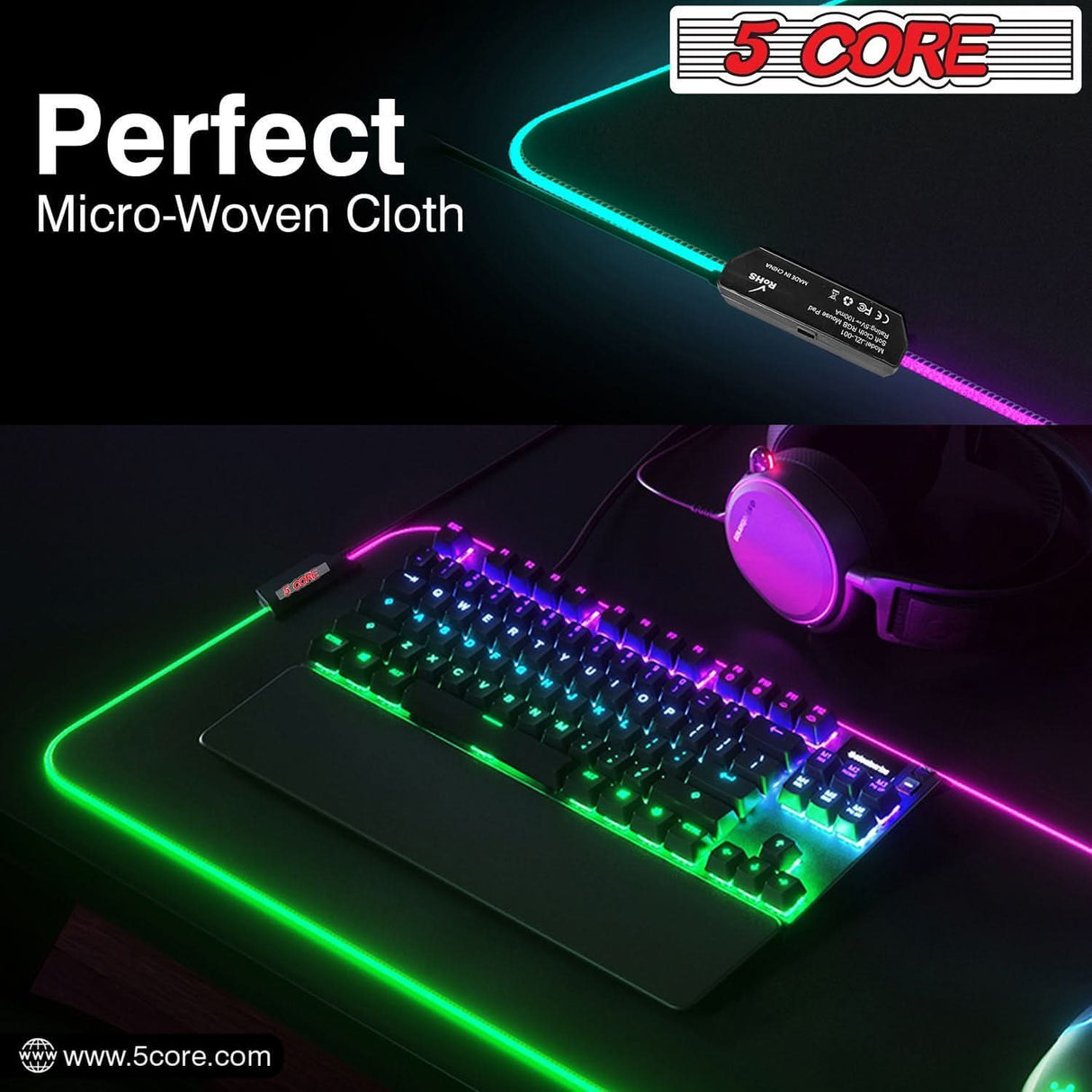 5Core 2-zone gaming mouse pad with RGB lights and 12 adjustable modes for gaming setups