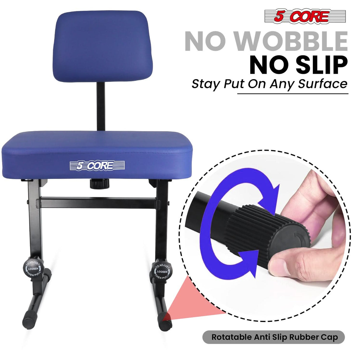 5 Core Piano Bench 3" Padded Cushioned Stool w Backrest Heavy Duty Musician Chair Height Adjustable