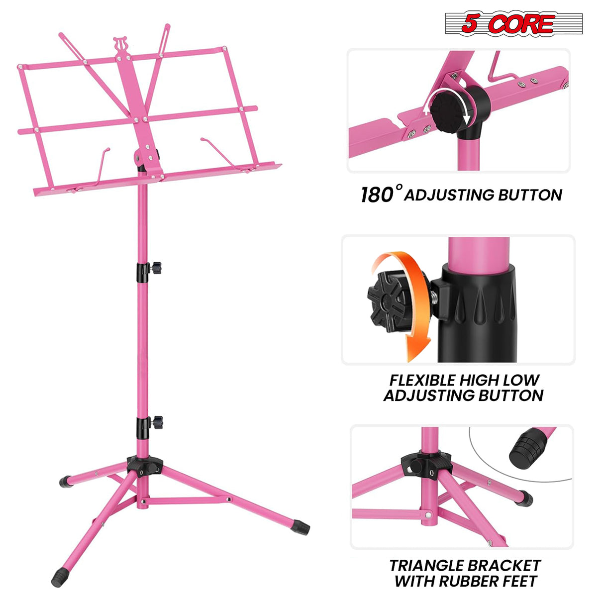 5 Core Music Stand Adjustable 57" Desktop Book Stands Sheet Holder All Metal Portable Bookstand
