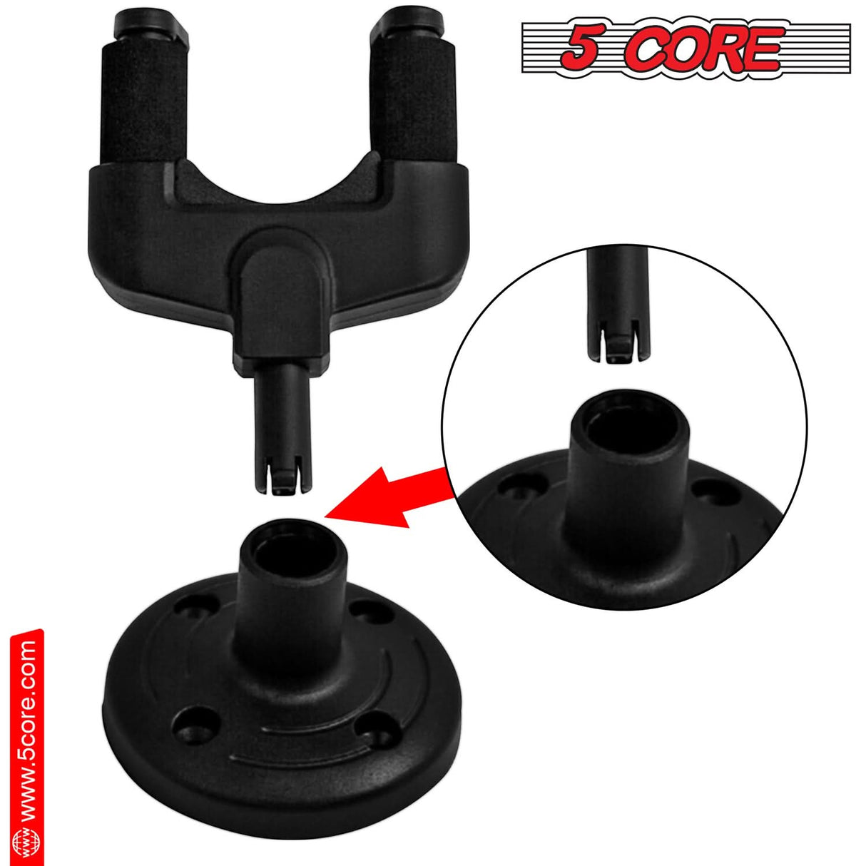 5Core Guitar Wall Mount Hanger 4Pcs Hook Metal Base Soft Padding Adjustable Rotatable Holder