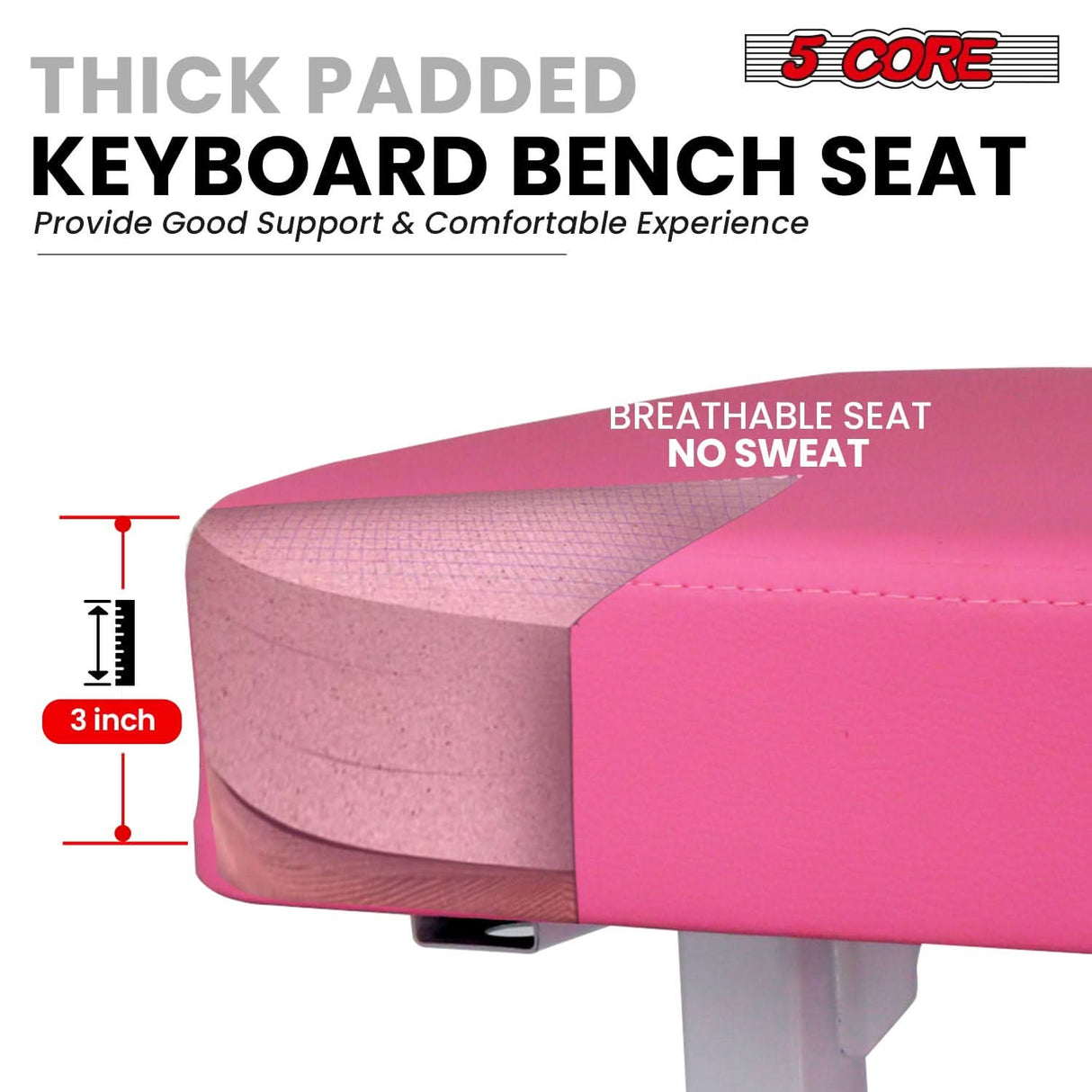 Thick padded piano bench offering superior comfort and support, ideal for long practice or performance sessions