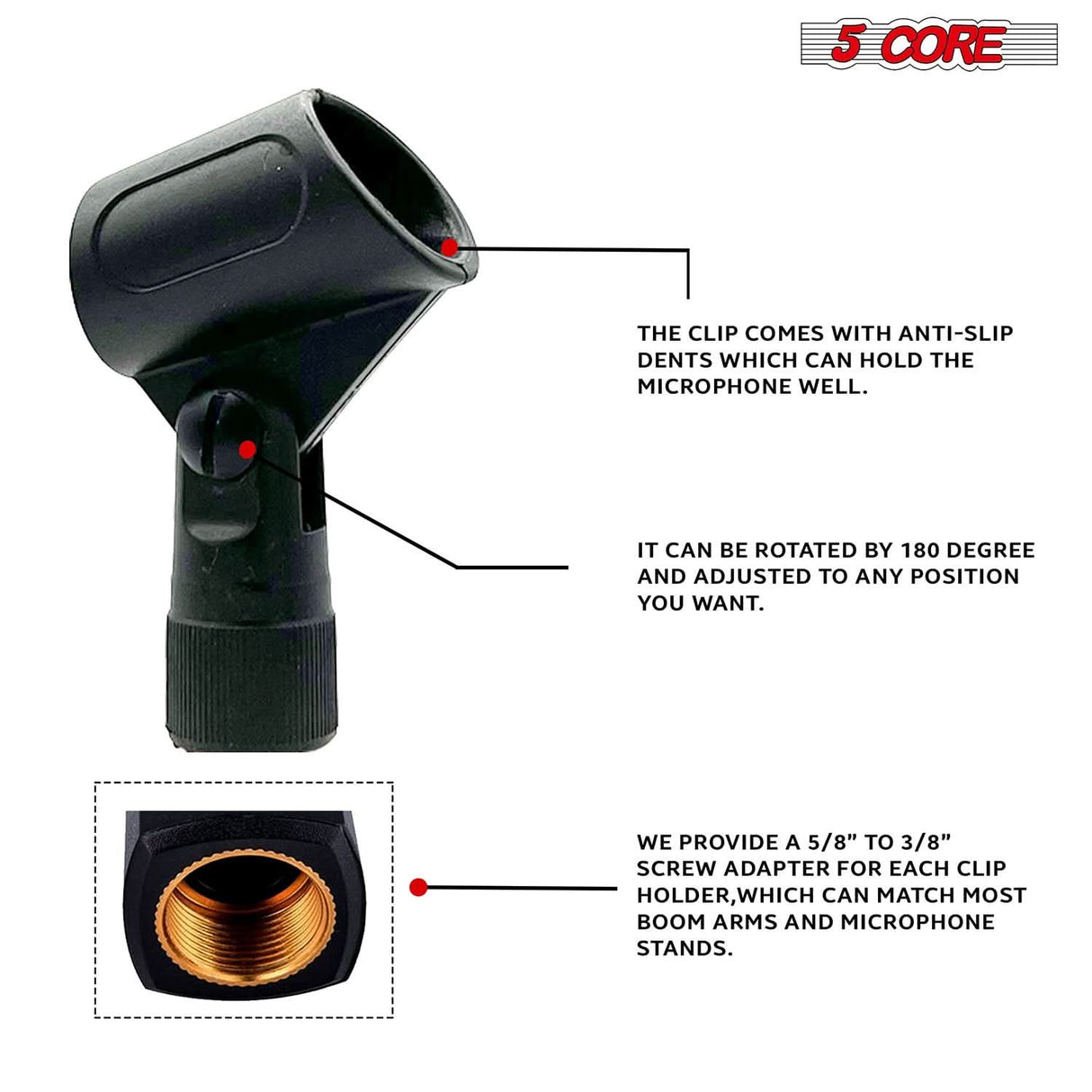 5Core multi-pack microphone clip holders with screw adapters for easy setup