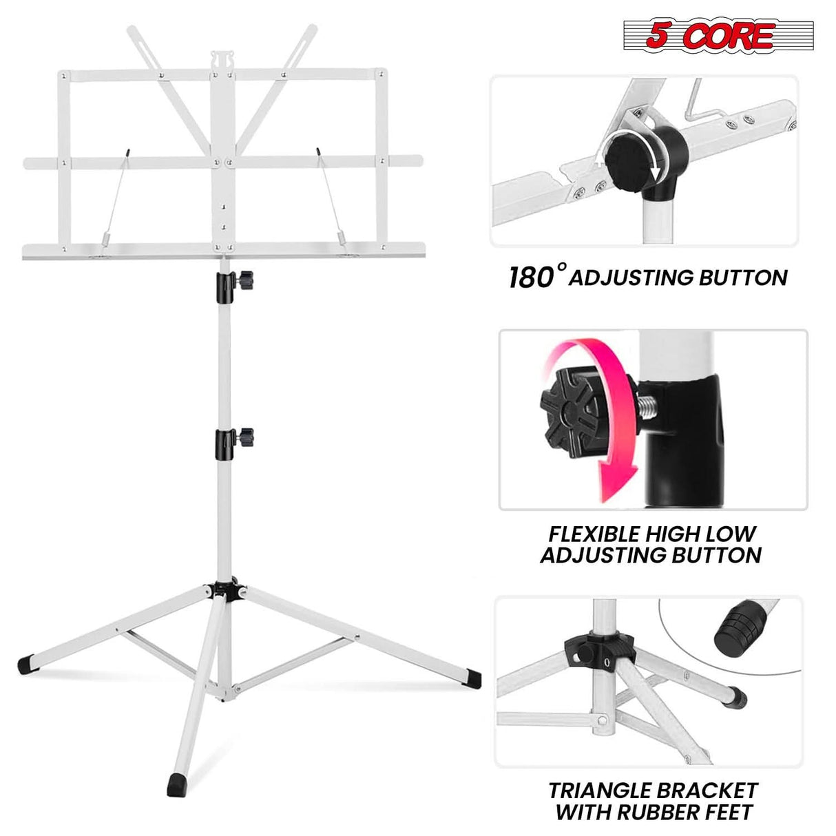 5 Core Music Stand Adjustable Desktop Book Stands Portable Sheet Holder All Metal Foldable Bookstand