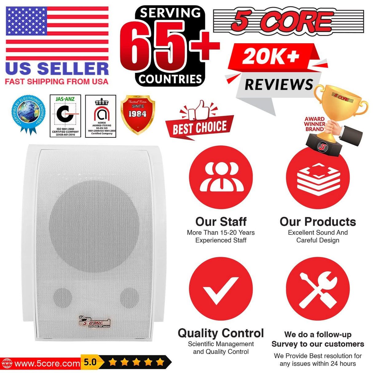 5Core home audio system with weather-resistant outdoor speakers