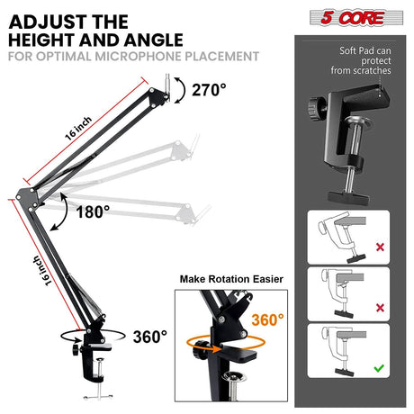 Adjustable desk mic stand scissor arm with noise-reducing pop filter