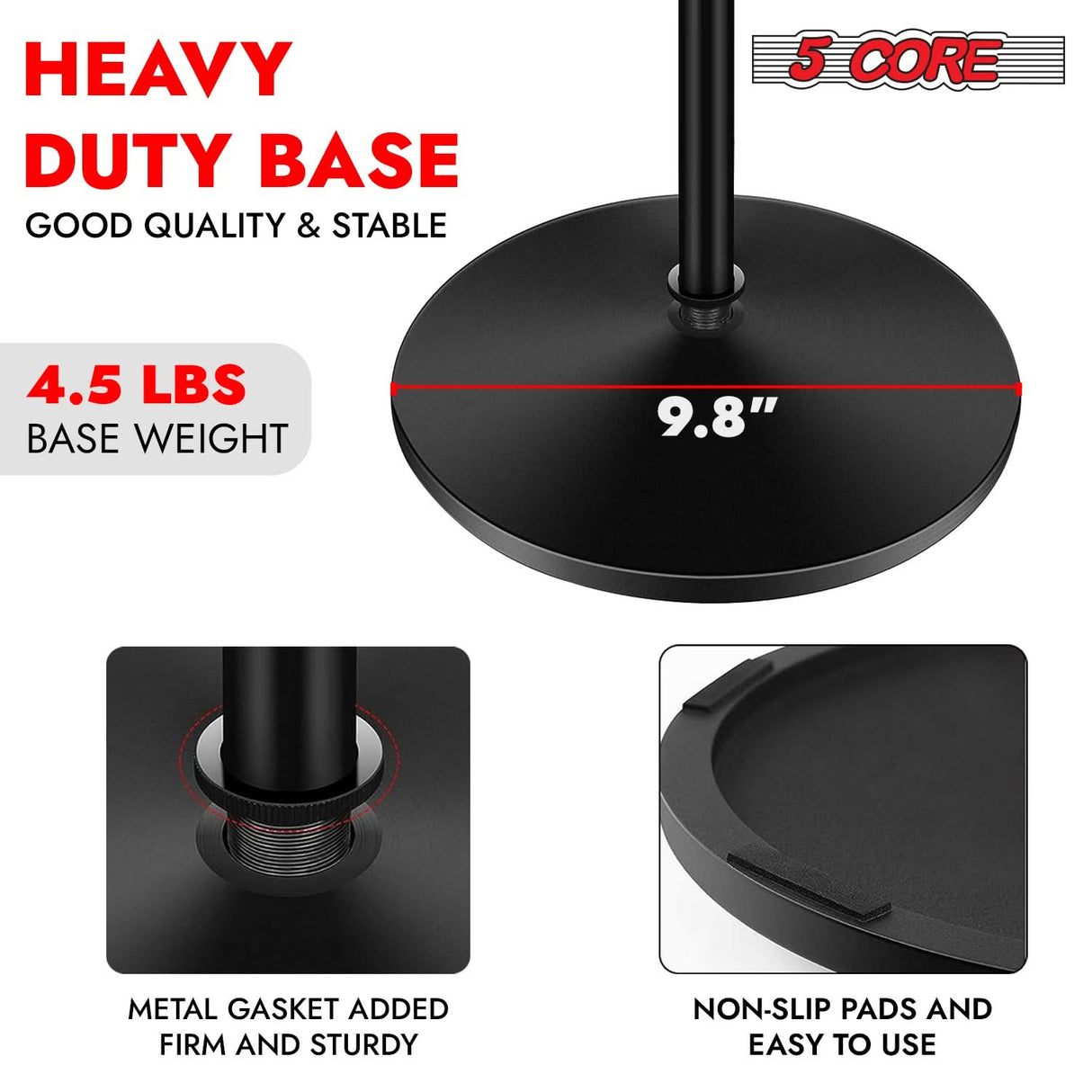 5 Core Mic Stand Pair Round Base Height Adjustable Universal Microphone Mount Stands